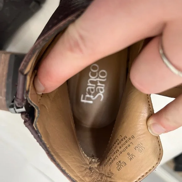 Franco Sarto Burgundy Leather Lugg Sole Maysen Heeled Booties Sz 10 - Picture 3 of 11